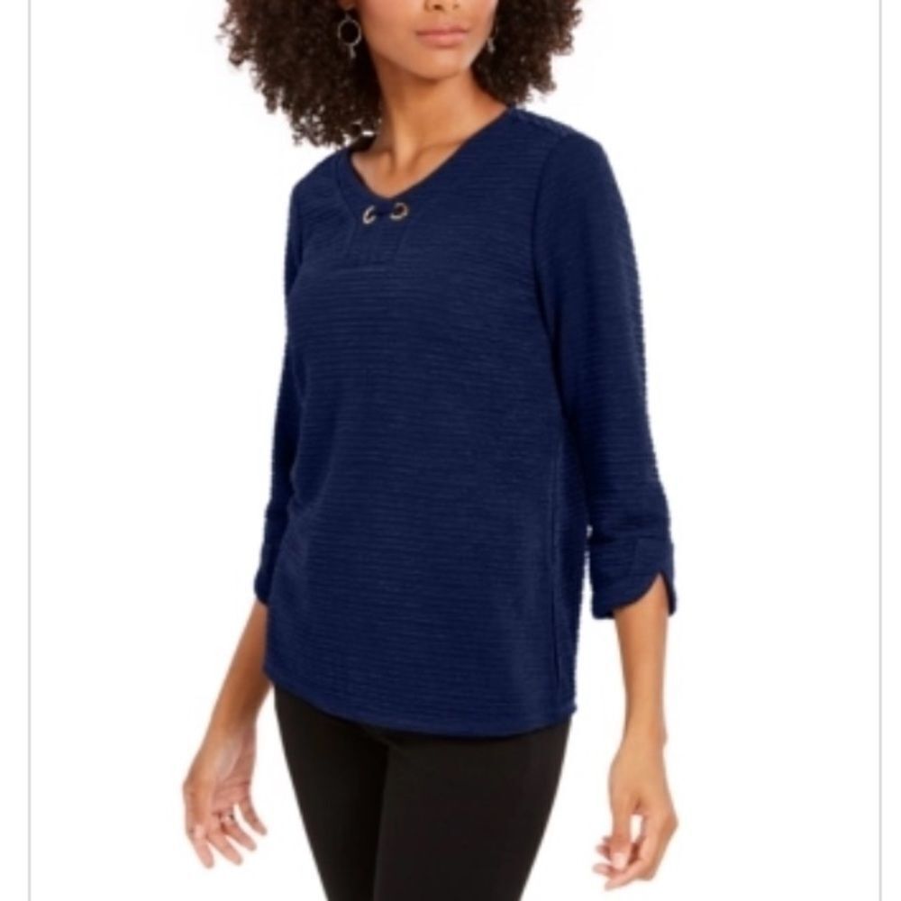 NY Collection Petite Textured Top Womens Size Petite Large NWT